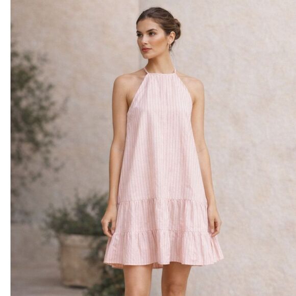 Dresses & Skirts - Rebecca Taylor Pink Stripe Halter Dress Tiered Cotton Blend Size 6